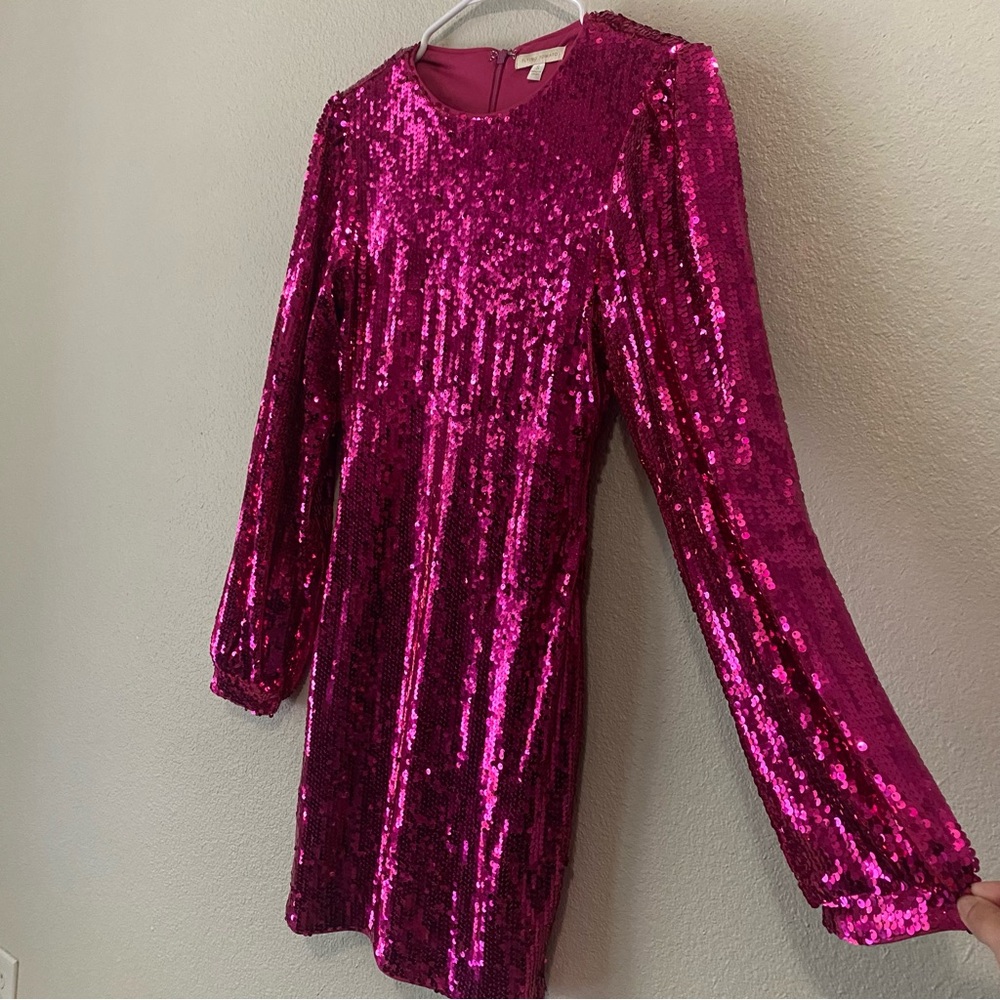 Flying Tomato Set The Tone Sequin Mini Dress Small Pink Long Sleeve Party Glam - Picture 4 of 11